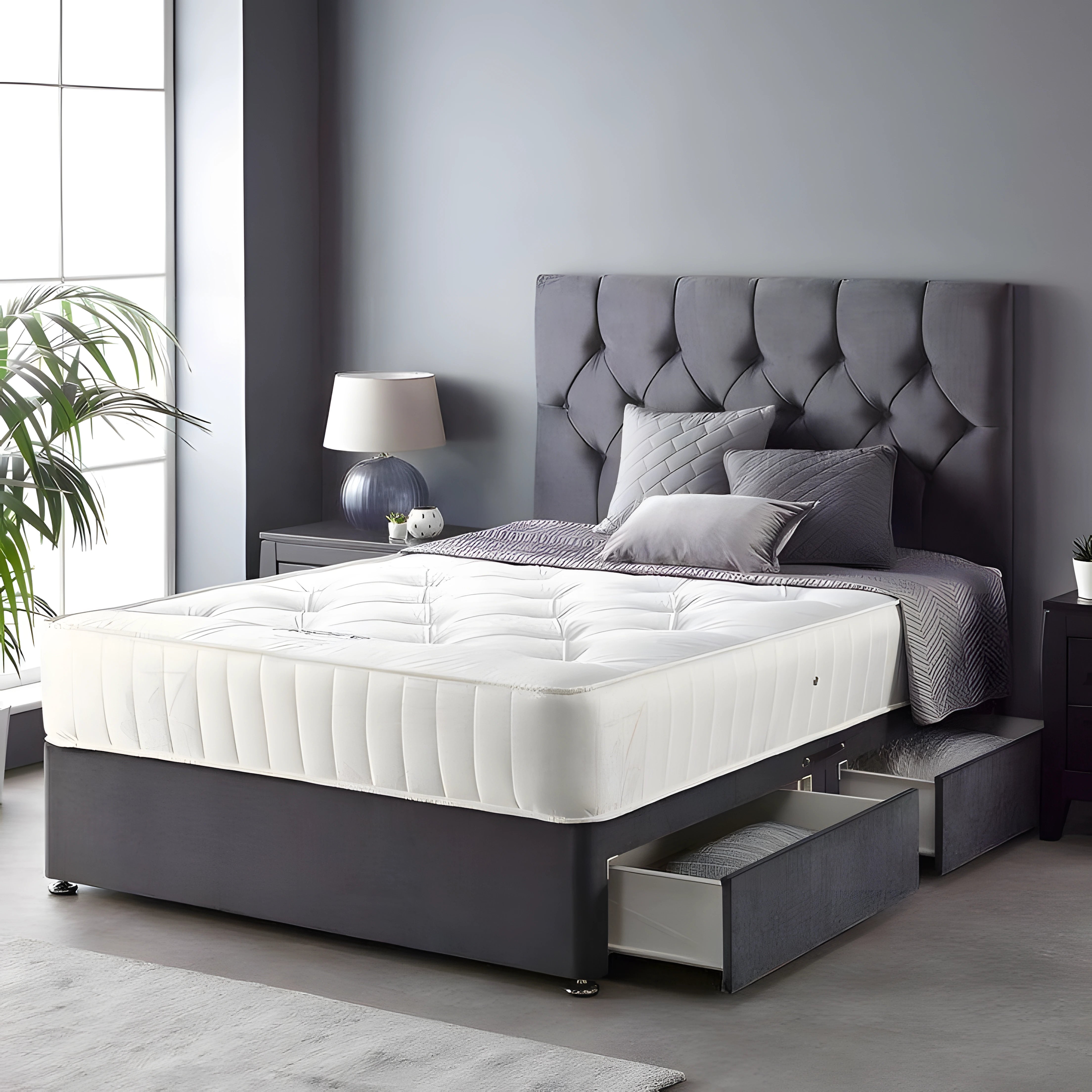 Chesterfield Headboard Divan Set - Choice of Mattress & Optional Storage