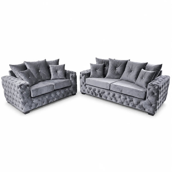 Ashton 3+2 Seater Sofa Set | Black Buttoned Arms | Choose Colours