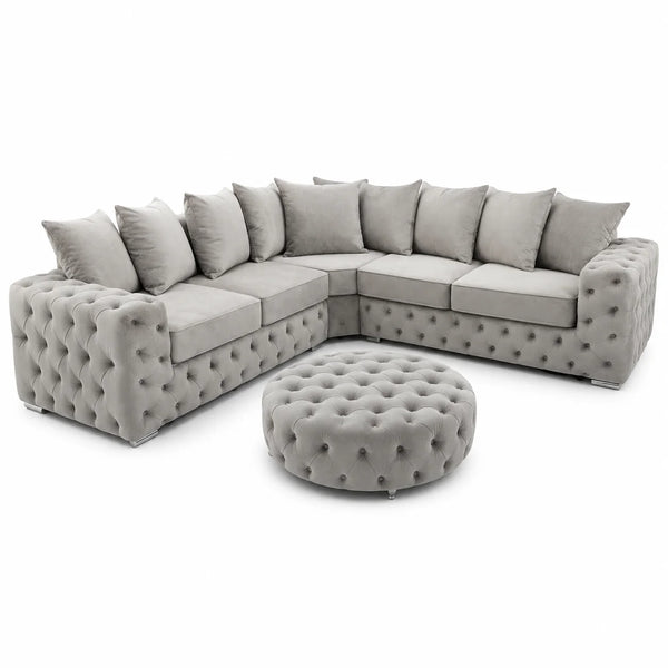 Ashton 5-Seater Corner Sofa | Silver with Ottoman | Choose Colours