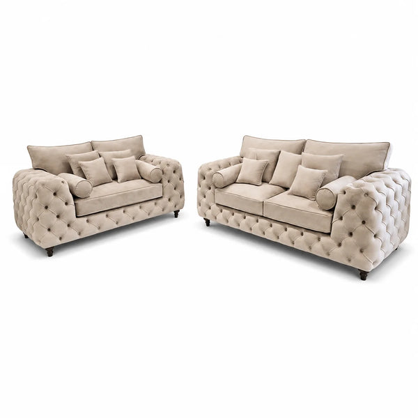 Ashton 3+2 Seater Sofa Set | Beige Buttoned Arms | Choose Colours