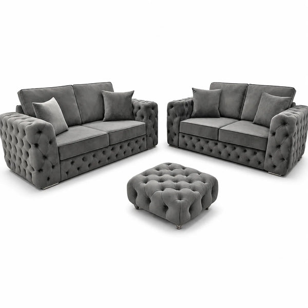 Ashton 2+3 Seater Sofa Set | Gray with Ottoman | Choose Colours