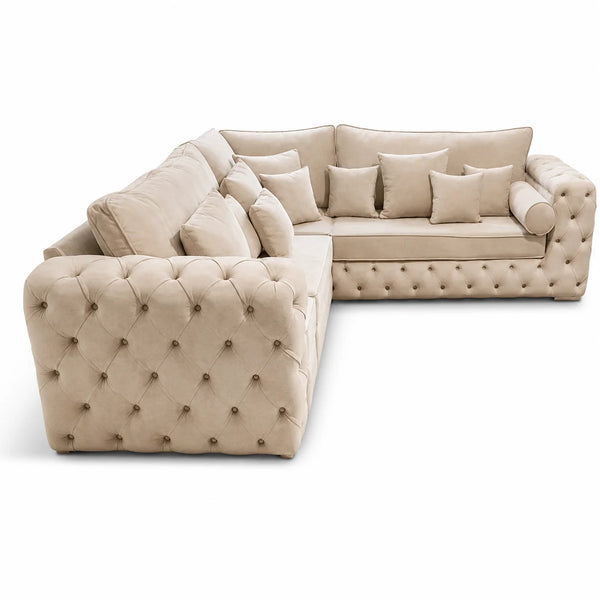 Ashton 5-Seater Corner Sofa | Beige Buttoned Sides | Choose Colours