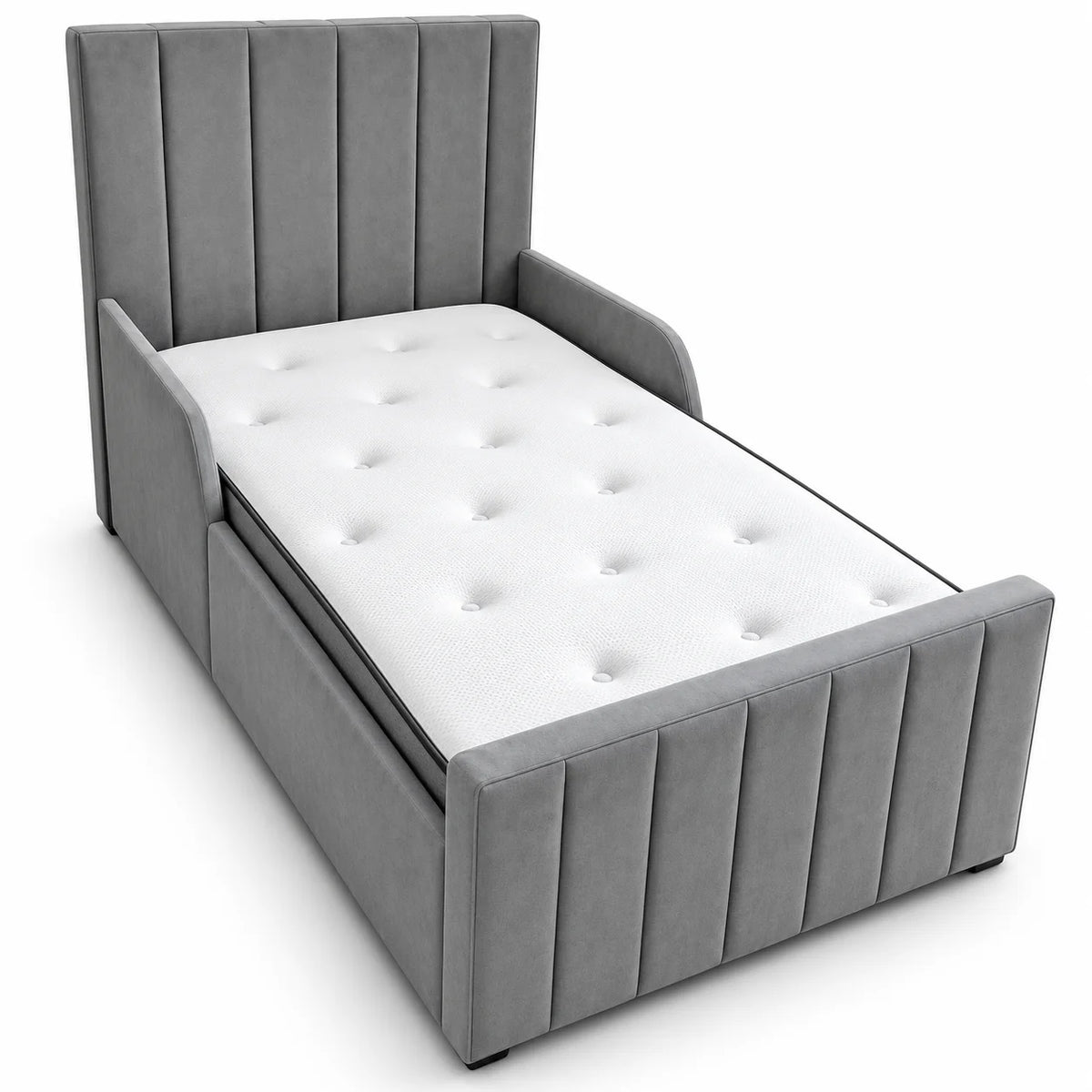Luxury Baby & Toddler Bed | Panel Line | Safety Side Rails | Grey | Choose Sizes & Fabrics