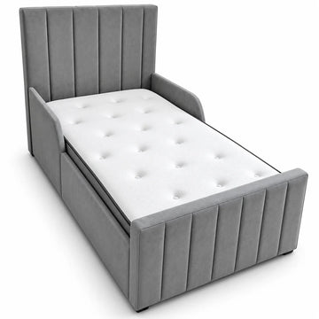 Luxury Baby & Toddler Bed | Panel Line | Safety Side Rails | Grey | Choose Sizes & Fabrics