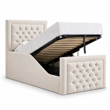 Luxury Children's Bed | Chesterfield | Gaslift Storage | Beige | Choose Sizes & Fabrics