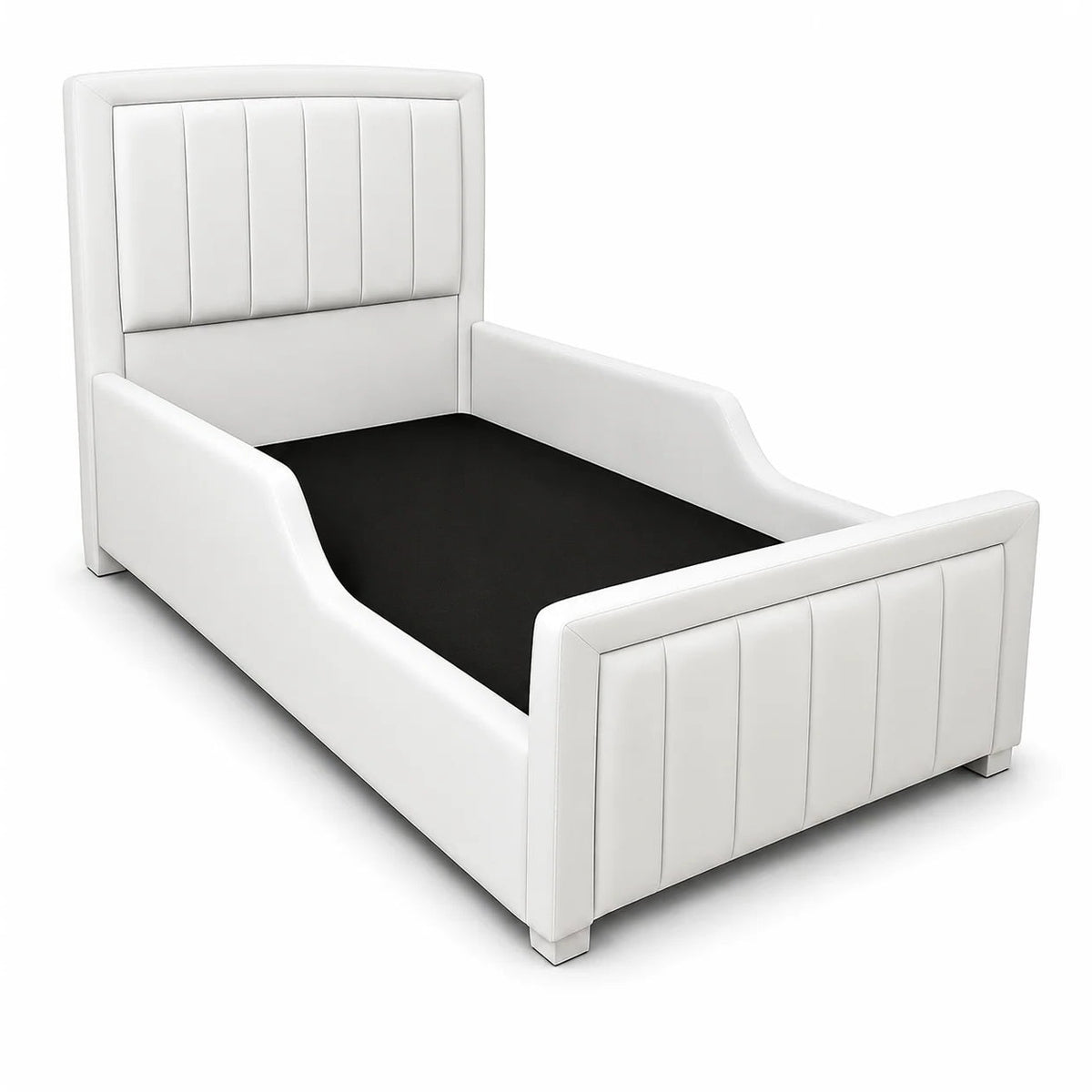 Luxury Children's Bed | Panel Line | Curved Safety Rails | White | Choose Sizes & Fabrics