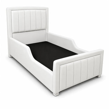 Luxury Children's Bed | Panel Line | Curved Safety Rails | White | Choose Sizes & Fabrics