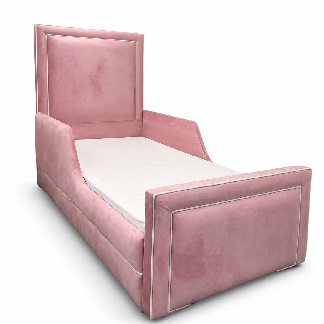 Luxury Children's Bed | Plain Panel | Contrast Piping | Pink | Choose Sizes, Colours & Fabrics