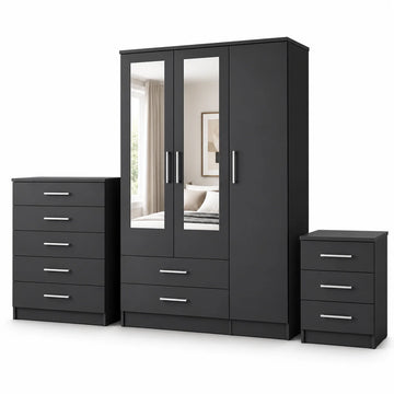 3-Door Wardrobe Bedroom Set with Chest & Bedside Cabinet | Choose Colours