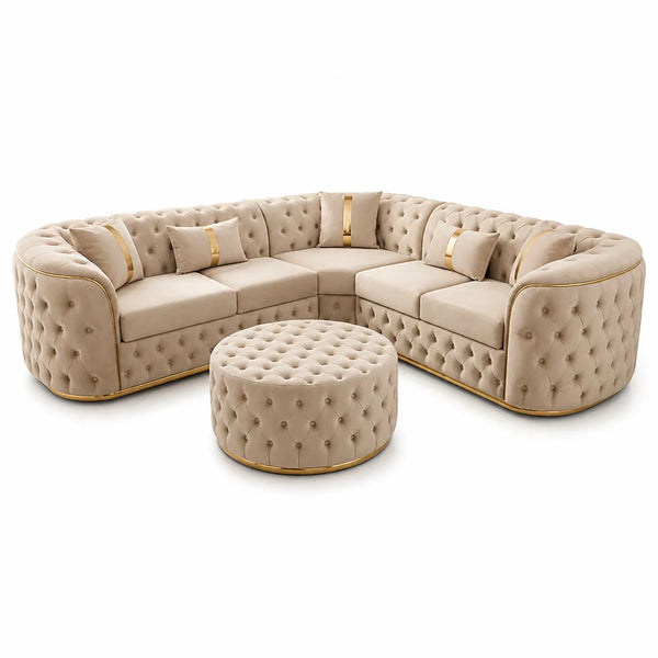 Chesterfield 5-Seater Corner Sofa | Beige with Ottoman | Choose Colours