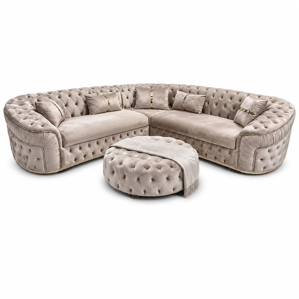 Chesterfield 5-Seater Corner Sofa | Beige Patterned Cushions | Choose Colours