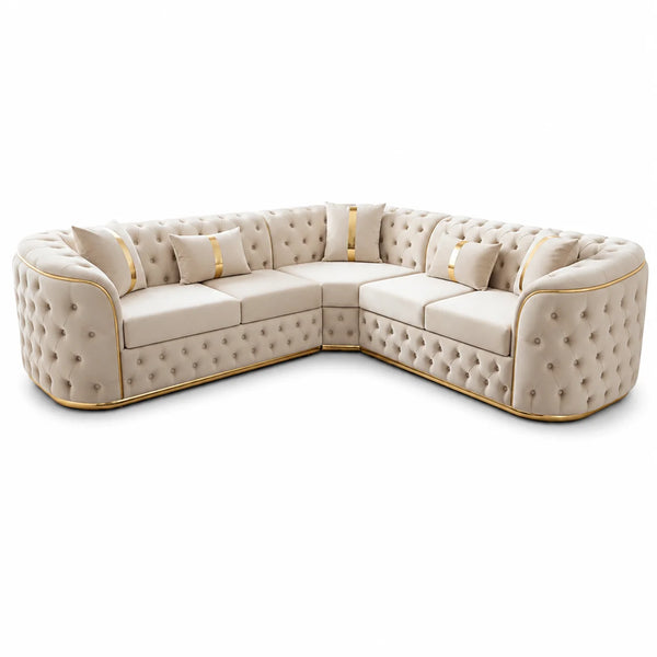 Chesterfield 5-Seater Corner Sofa | Silver Curved Design | Choose Colours