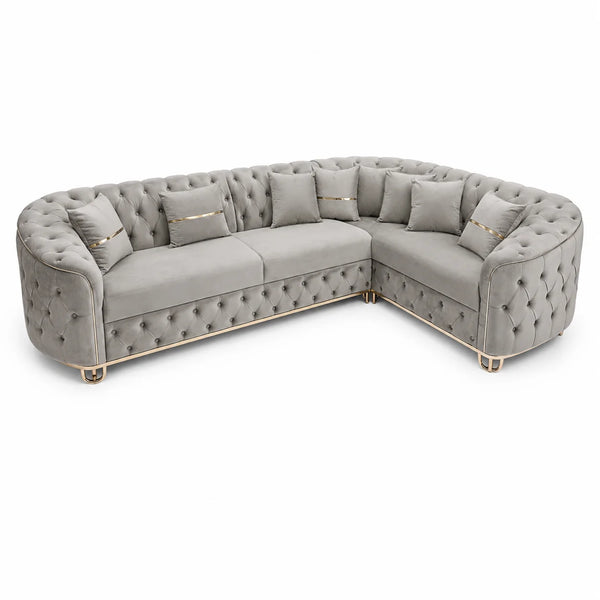 Chesterfield 5-Seater Corner Sofa | Gray Tufted Design | Choose Colours