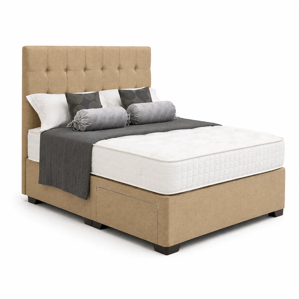 Divan Bed with 2 Side Drawers & Cube Headboard | Choose Size, Colour & Fabric