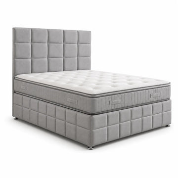 Cube Panel Divan Bed with Matching Cube Headboard | Choose Size, Colour & Fabric