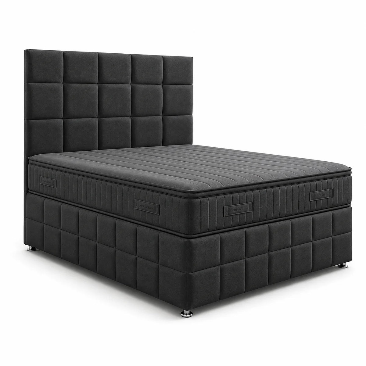 Cube Panel Divan Bed with Matching Cube Headboard | Choose Size, Colour & Fabric