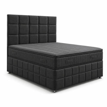 Cube Panel Divan Bed with Matching Cube Headboard | Choose Size, Colour & Fabric