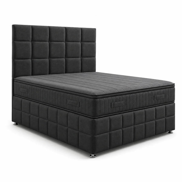 Cube Panel Divan Bed with Matching Cube Headboard | Choose Size, Colour & Fabric