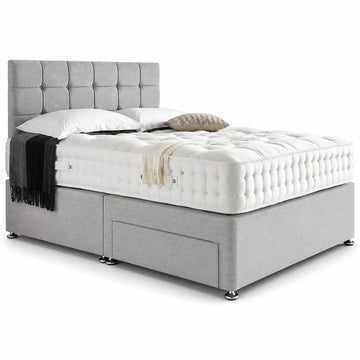 Divan Bed with 4 Drawers & Cube Headboard | Choose Size, Colour & Fabric