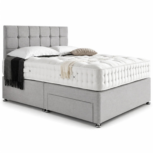 Divan Bed with 4 Drawers & Cube Headboard | Choose Size, Colour & Fabric