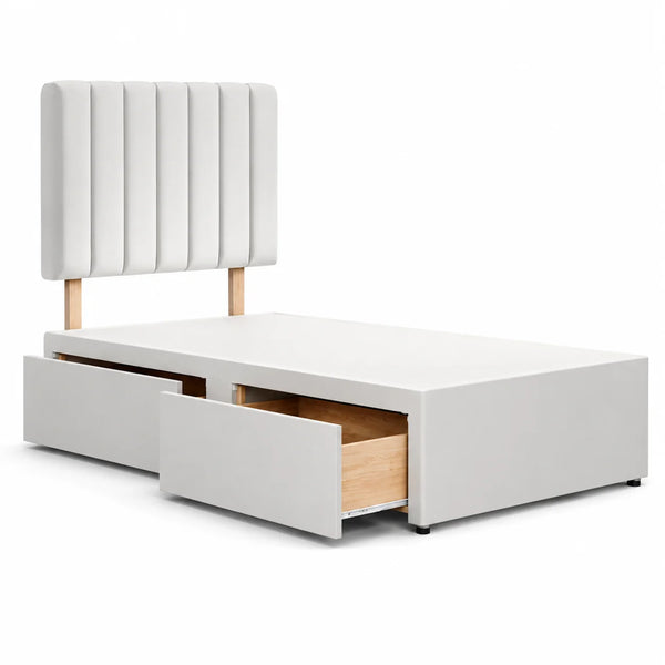 Divan Bed | Narrow Panel Line | White | Single | Choose Colours & Fabrics