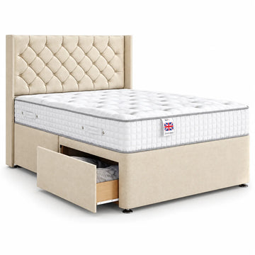 Divan Bed | Wing Chesterfield | Cream | Choose Sizes, Colours & Fabrics