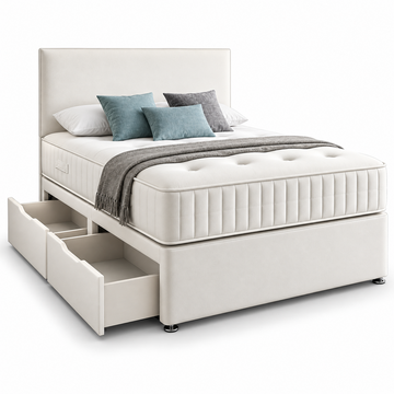 Divan Bed | Flat Panel Headboard | White | Choose Sizes, Colours & Fabrics