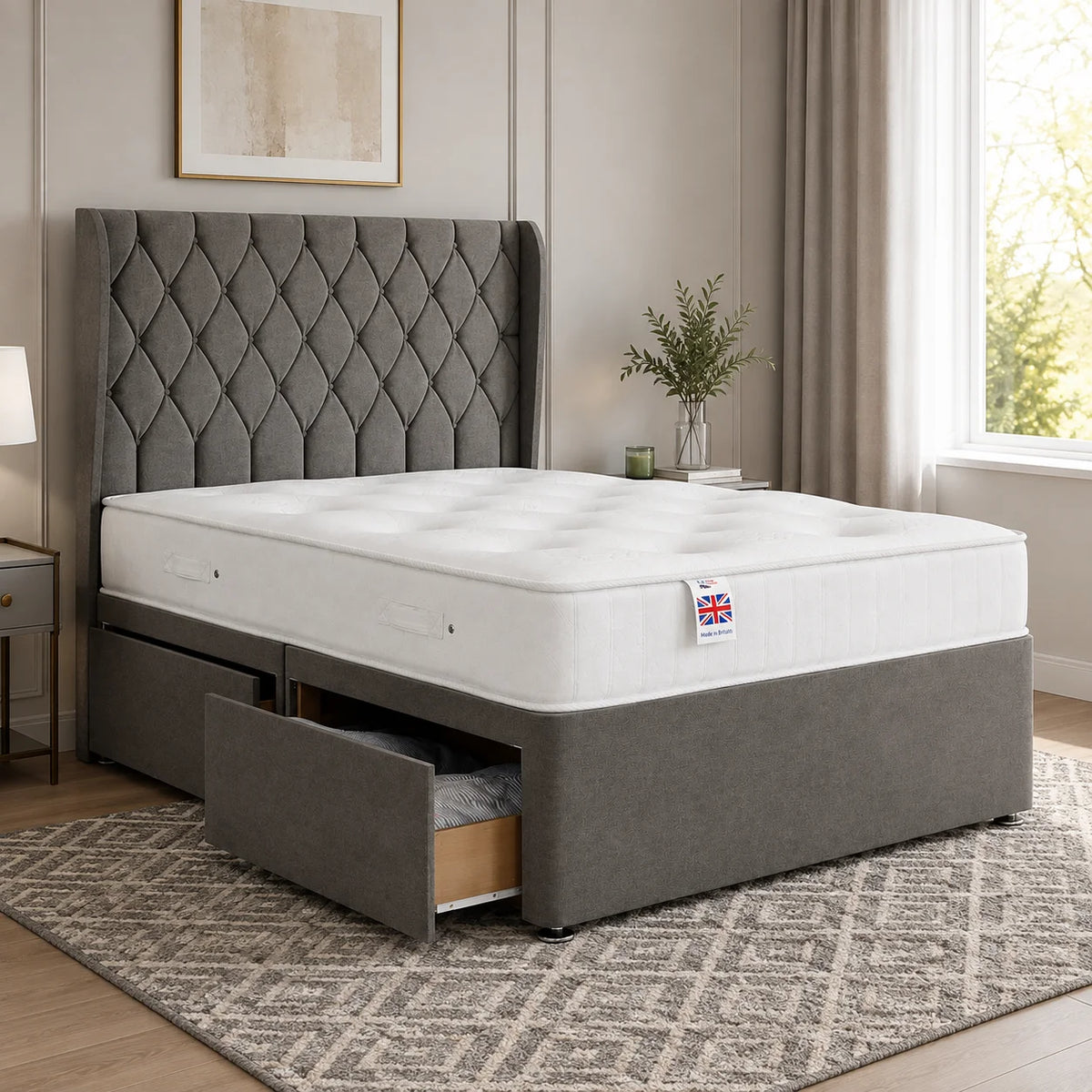 Divan Bed with Optional Headboard | Choose Size, Colour & Fabric
