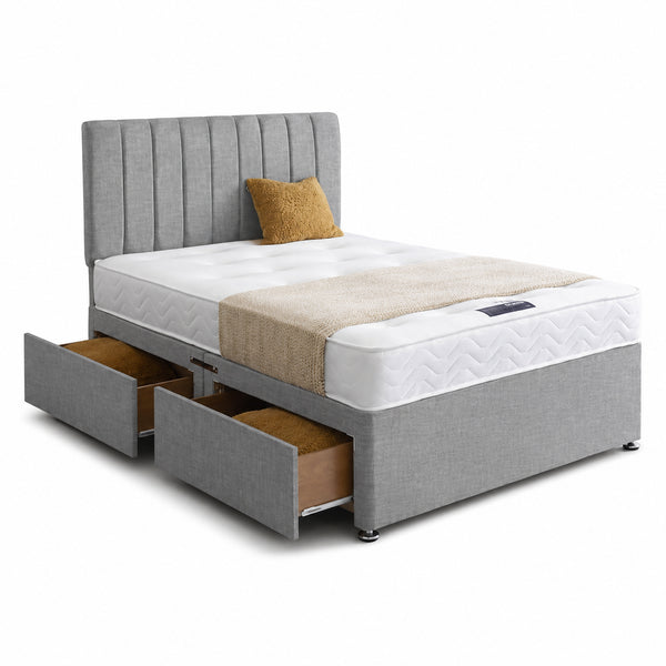 Divan Bed | Narrow Panel Line | Grey | Choose Sizes, Colours & Fabrics