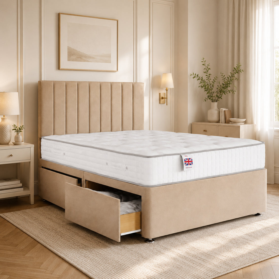 Panel Line Upholstered Divan Bed Base with Optional Storage | Modern Divan Frame