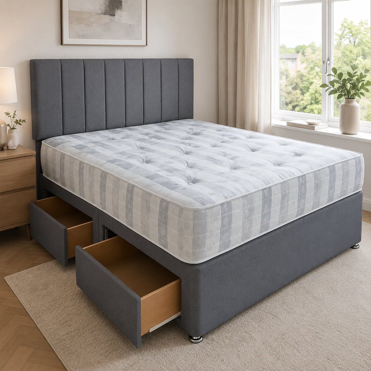 Panel Line Divan Bed Base with Optional; Storage | Upholstered Divan Frame | Bedroom Bliss (Copy)