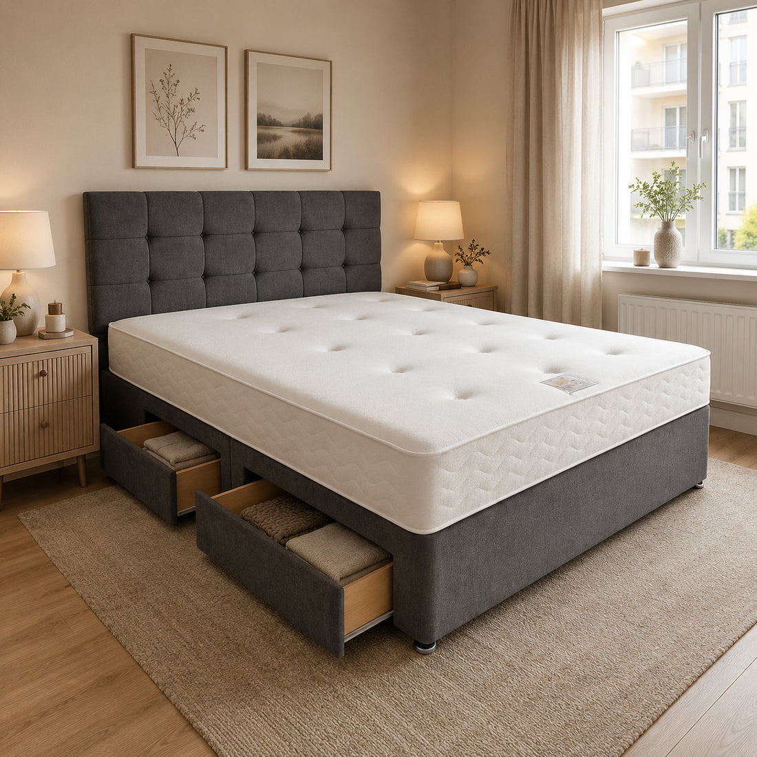 Chesterfield Button-Tufted Divan Bed Set | Upholstered Headboard with Mattress & Storage Options