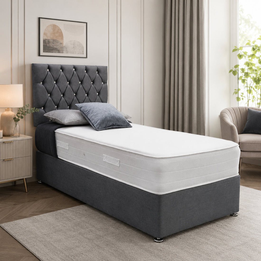 Chesterfield Button-Tufted Divan Bed | Fabric, Mattress &amp; Storage Options