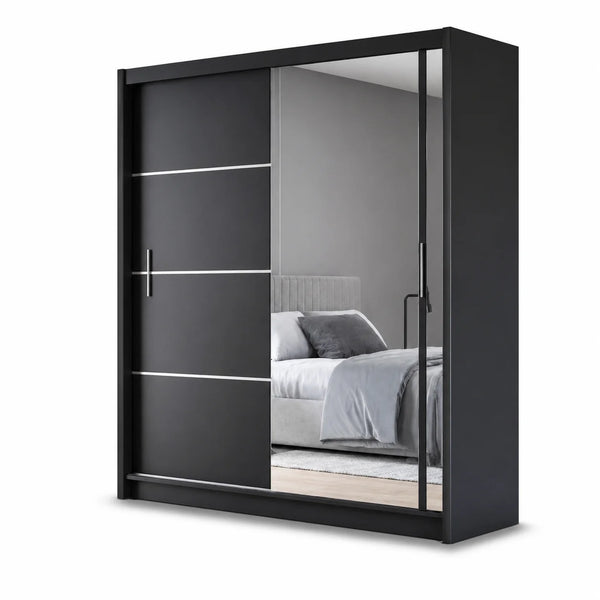 Black Sliding Door Wardrobe with Full Mirror Panel | More Colours Available
