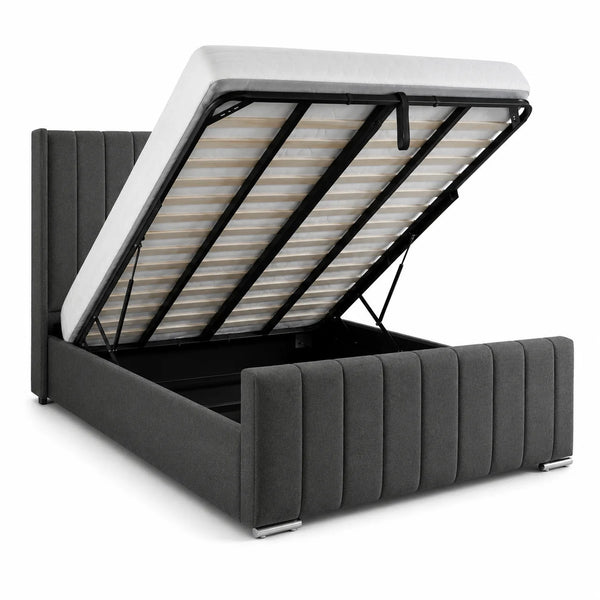 Luxury Gaslift Bed | Panel Line | Charcoal | Choose Sizes, Fabrics & Colours