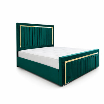 Luxury Gold Detailing Bed | Square Headboard | Green | Choose Sizes, Colours & Fabrics