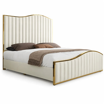 Luxury Gold Detailing Bed | Wave Arch Headboard | Cream | Choose Sizes, Colours & Fabrics