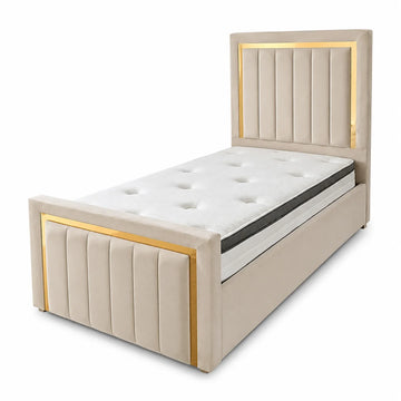Luxury Gold Detailing Bed | Narrow Channel Panel | Beige | Choose Sizes, Colours & Fabrics
