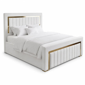Luxury Gold Detailing Bed | Channel Panel | White | Choose Sizes, Colours & Fabrics
