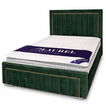 Luxury Gold Detailing Bed | Channel Panel | Teal | Choose Sizes, Colours & Fabrics