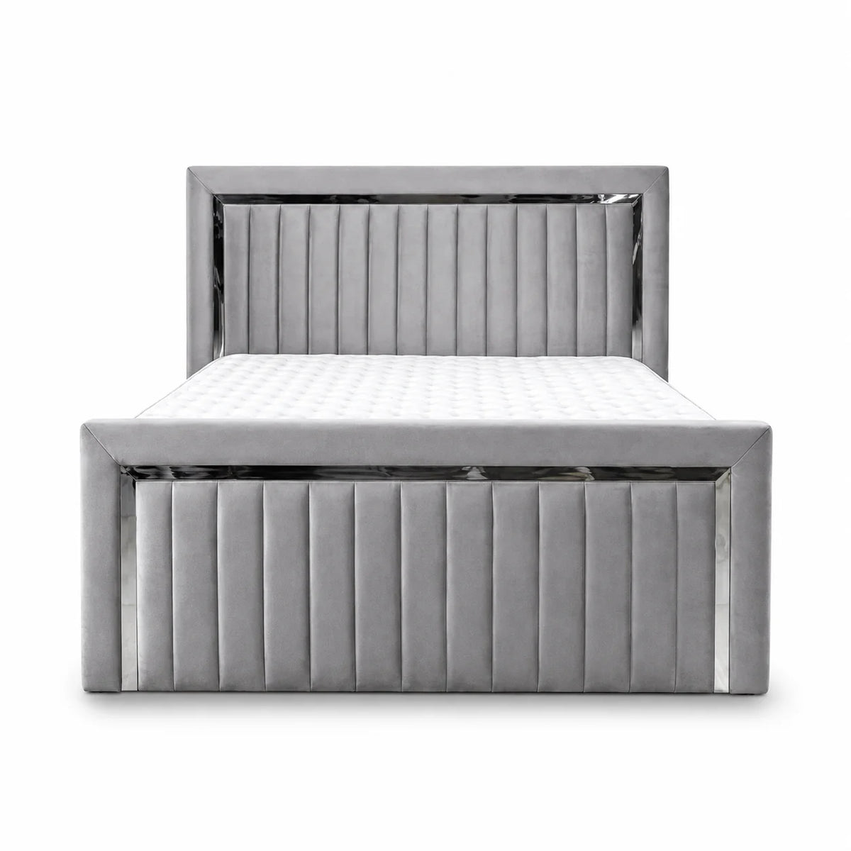 Luxury Silver Detailing Bed | Square Headboard | Grey | Choose Sizes, Colours & Fabrics