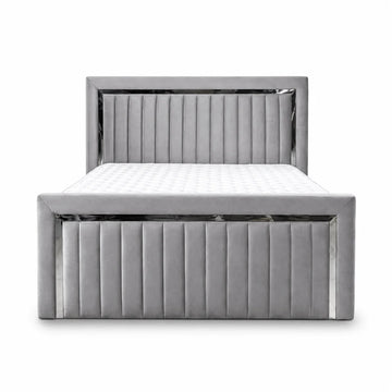 Luxury Silver Detailing Bed | Square Headboard | Grey | Choose Sizes, Colours & Fabrics
