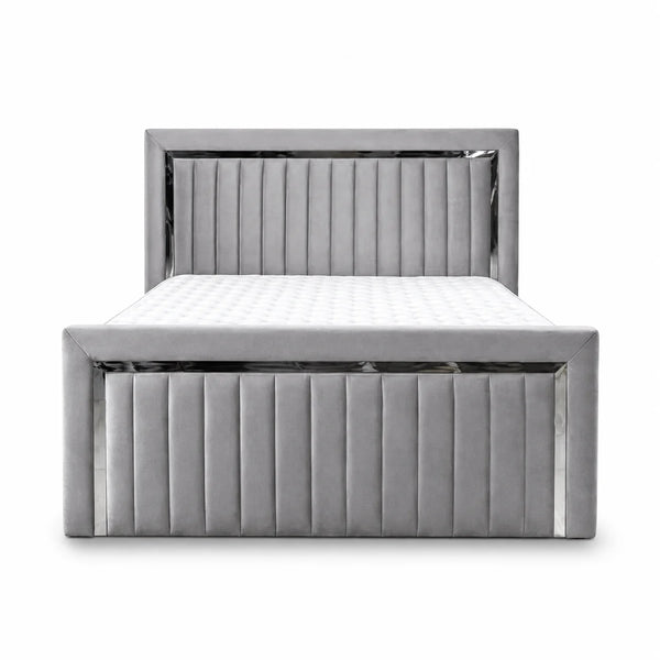 Luxury Silver Detailing Bed | Square Headboard | Grey | Choose Sizes, Colours & Fabrics