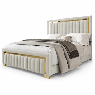 Luxury Gold Detailing Bed | Gold Leg Frame | Cream | Choose Sizes, Colours & Fabrics
