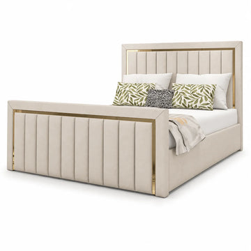 Luxury Gold Detailing Bed | Square Headboard | Mink | Choose Sizes, Colours & Fabrics