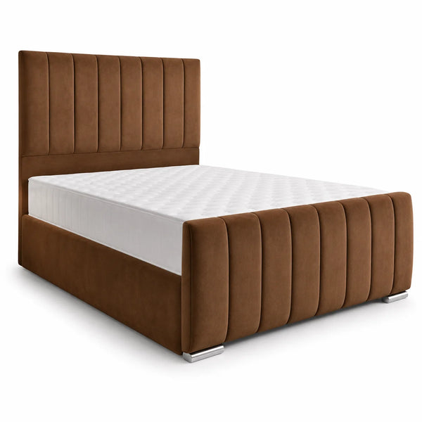 Luxury Frame Bed | Panel Line | Brown | Choose Size, Fabric & Colour