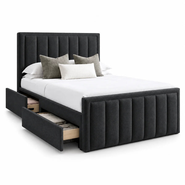 Luxury Divan Bed | Channel Stripe | Black | Choose Sizes, Colours & Fabrics