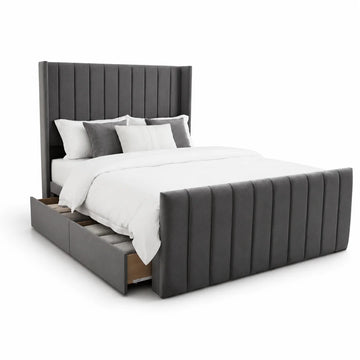 Luxury Divan Bed | Channel Stripe Winged | Charcoal | Choose Sizes, Colours & Fabrics