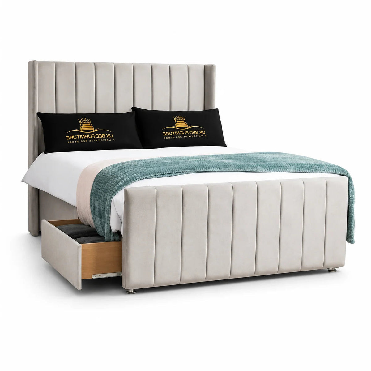 Luxury Divan Bed | Panel Line Winged | Silver | Choose Sizes, Colours & Fabrics