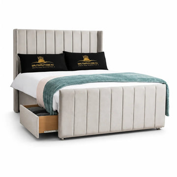 Luxury Divan Bed | Panel Line Winged | Silver | Choose Sizes, Colours & Fabrics
